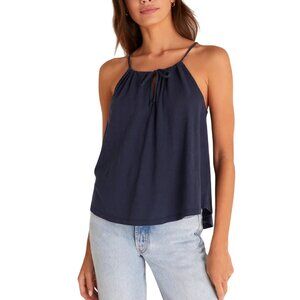 Z SUPPLY Daphne Tank Top Sz XS Navy Blue Keyhole Front Neck Tie Cotton Blended